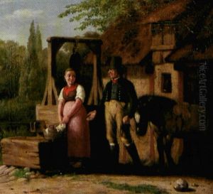 Gardejeren Hilser Pa Den Unge Pige, Der Vasker Toj Ved Bronden by Nicolai Francois Habbe