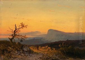 Abendlandschaft Mit Schafherde Auf Dem Heimweg by Sebastian Habenschaden