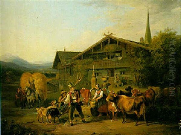 Bauern Mit Vieh Vor Dem Hausbrunnen - view 1