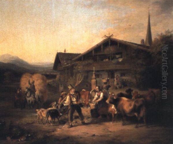 Bauern Mit Vieh Vor Dem Hausbrunnen - view 1