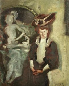 Portrait Of Lady, Thought To Be Annette Kolb (1870-1967) by Hugo von Habermann the Elder
