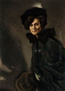Halbfiguriges Portrait Einer Dame Mit Hut by Hugo von Habermann the Elder