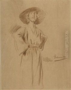 Junge Frau, Stehend, Mit Sonnenhut
