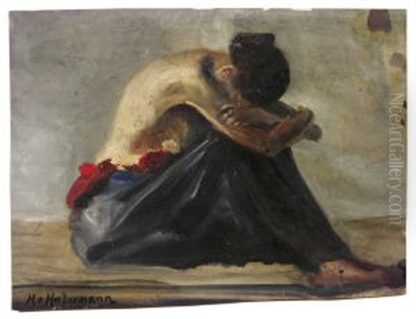 Frau Mit Angewinkelten Beinen Auf Dem Boden Sitzend, Den Kopf Auf Die Uber-kreuzten Arme Gesenkt (+ Study Of A Maoe Nude, Verso) - view 1