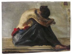 Frau Mit Angewinkelten Beinen Auf Dem Boden Sitzend, Den Kopf Auf Die Uber-kreuzten Arme Gesenkt (+ Study Of A Maoe Nude, Verso)