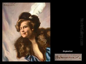 Portrait Einer Dame Mit Hut Und Feder