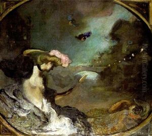 Dame Mit Spiegel An Einem Waldsee by Hugo von Habermann the Elder