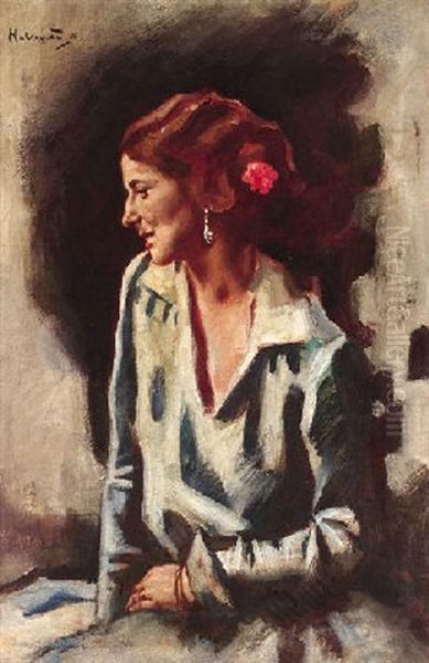 Junge Frau Mit Roter Blume Im Haar - view 1