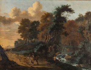 Bewaldete Landschaft Mit Reitern Und Hirten Im Abendlicht