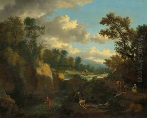 Fishers, Shepherd And Travellers At A Waterfall