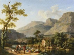 La Halte Des Chasseurs Au Bord De La Riviere Pres De Vaucluse by Jan Hackaert