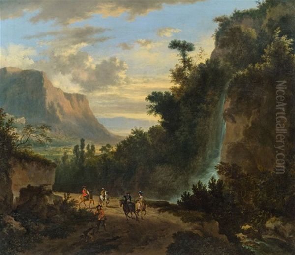 Landschaft Mit Wasserfall Und Einer Jagdgesellschaft - view 1