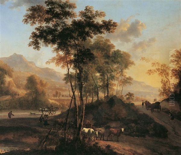 Landschaft Mit Bauern, Vieh Und Pferdefuhrwerken - view 1