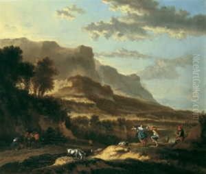 Italienisierende Berglandschaft Mit Tanzendem Paar by Jan Hackaert