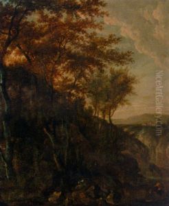 Peasants In A Wooded Landscape by Jan Hackaert