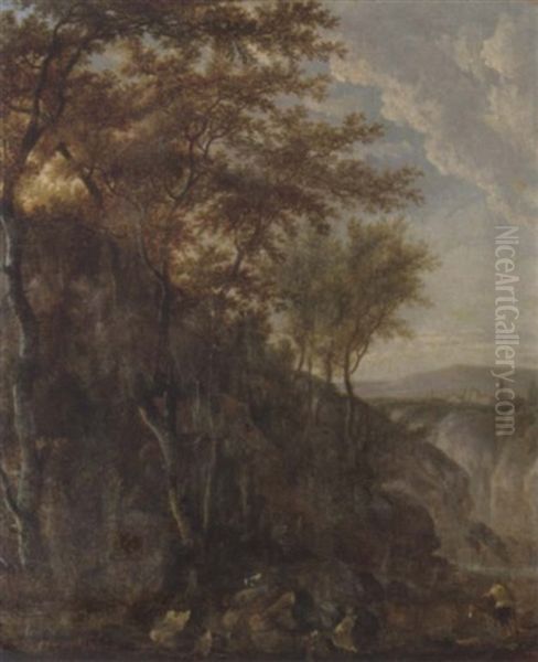 A Wooded Italianate Landscape With Peasants - view 1