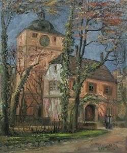 Torhaus Vom Heidelberger Schloss Mit Dem Wartturm Im Hintergrund by Adolf Hacker