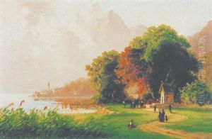Gebirgslandschaft Mit See Und Kapelle Gebirgslandschaft Mit See Und Kapelle
