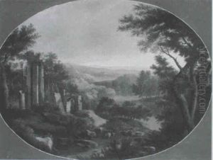 Italienische Landscahft Mit Ruinen, See Und Bergen Italienische Landscahft Mit Ruinen, See Und Bergen
