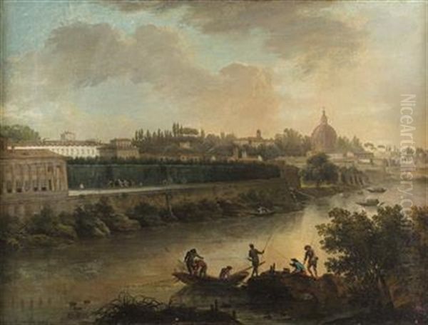 Stadt Mit Schlos Und Kuppelkirche An Einem Flus Mit Verschiedenen Szenen - view 1
