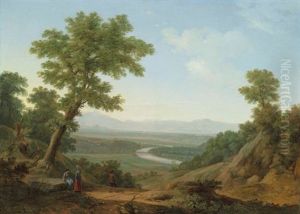 The Slopes Of Monte Mario, Rome, With The Tiber Looking Upriver And The Milvian Bridge Beyond by Jacob Philipp Hackert