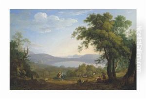 Aeneas And The Cumaean Sibyl, Lake Avernus Beyond by Jacob Philipp Hackert