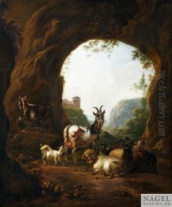 Ziegenherde In Einer Grotte by Jacob Philipp Hackert