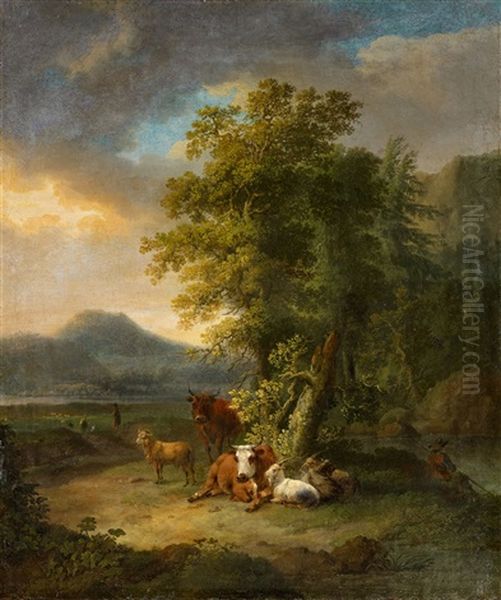 Landscape With Animals Under A Tree - view 1