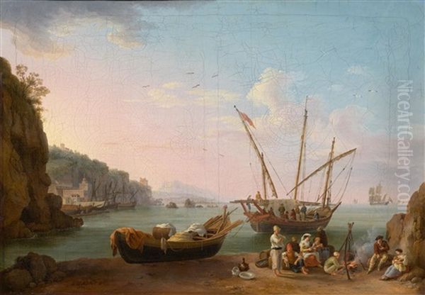 Harbour Scene With Figures At The Coast Near Vietri Sul Mare - view 1
