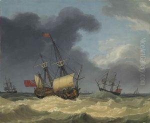 English Frigates In Choppy Water, With Other Boats Beyond by Jacob Philipp Hackert
