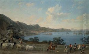 The Port Of Salerno From Vietri, With Herdsmen And Other Figures In The Foreground, With The Castello Di Arechi Beyond The Port Of Salerno From Vietri, With Herdsmen And Other Figures In The Foreground, With The Castello Di Arechi Beyond