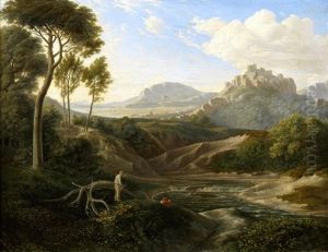 An Extensive Italianate Landscape With Figures In The Foreground by Jacob Philipp Hackert