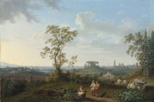 A View Of Rome Seen From The Villa Patrizi, With Figures And Cattle Resting In The Foreground - view 1