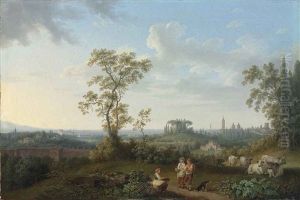A View Of Rome Seen From The Villa Patrizi, With Figures And Cattle Resting In The Foreground by Jacob Philipp Hackert