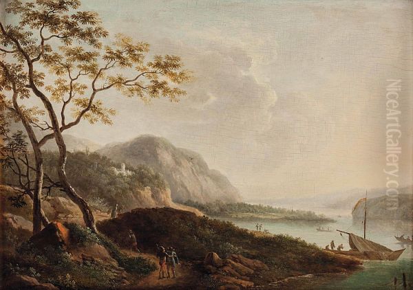 Sudliche Seenlandschaft Mit Personenstaffage - view 1