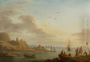 Fischer An Der Kuste. Links Im Hintergrund Eine Festung Auf Einem Fels by Jacob Philipp Hackert