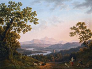 A View Along The Valley Of The River Tiber Towards Poggio Mirteto, And Beyond The Sabine Mountains Lit Up By The Evening Sun
