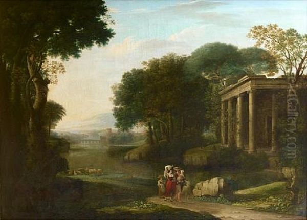 Shepherd And Shepherdesses In An Italianate Landscape - view 1