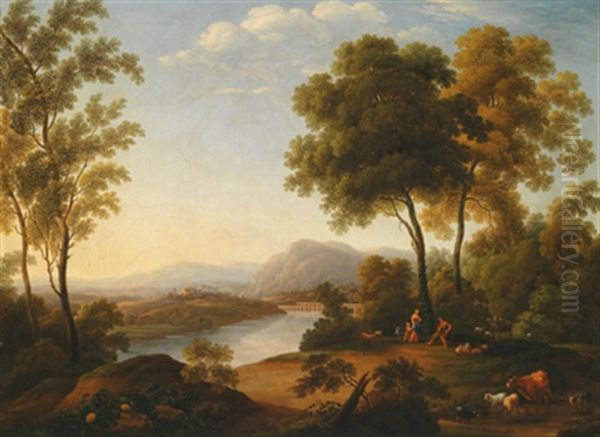 Eine Arkadische Landschaft Mit Einem Fluss Und Aquadukt Im Hintergrund - view 1