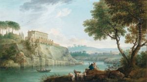 Sudliche Fluslandschaft Mit Einer Hochgelegenen Villa Und Hirtenstaffage