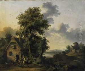 Fluslandschaft Mit Bauernhaus Und Reiter by Jacob Philipp Hackert