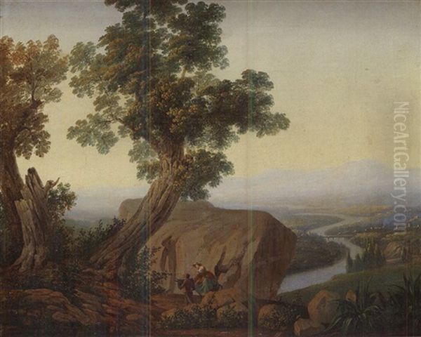 Paesaggio Dell'italia Meridionale Con Viandanti - view 1