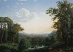 Landschaft Mit Motiven Des Englischen Gartens Von Caserta, Im Hintergrund Ansicht Von Neapel Landschaft Mit Motiven Des Englischen Gartens Von Caserta, Im Hintergrund Ansicht Von Neapel