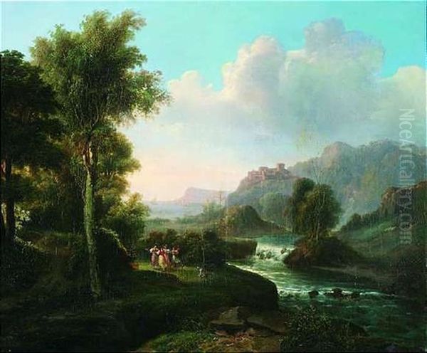 Sudliche Kustenlandschaft Mit Tanzenden Madchen - view 1