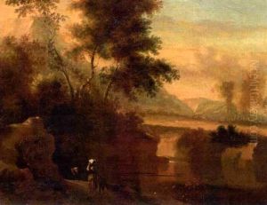 Italienische Landschaft Mit Bauerin Und Kind Im Vordergrund by Jacob Philipp Hackert