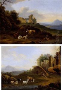 Sudliche Landschaft Mit Ruine Und Vieh (+ Another Similar; Pair) by Jacob Philipp Hackert