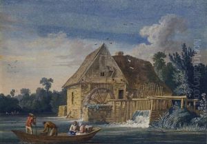The Water Mill At Ivry With Fishermen On A Boat In The Foreground