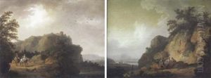 Paysans A Cheval Dans Un Paysage by Jacob Philipp Hackert