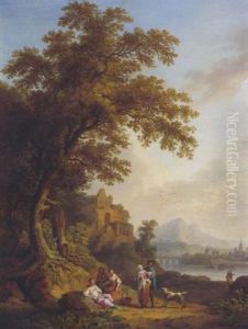 Flusslandschaft Mit Figuren Flusslandschaft Mit Figuren