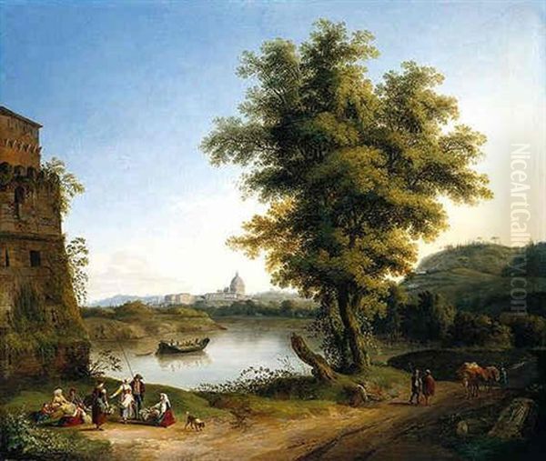Rome, A Distant View Of Saint Peter's Basilica And The Vatican Seen From North Of The City On The West Bank Of The Tiber, Next To The Milvian Bridge - view 1